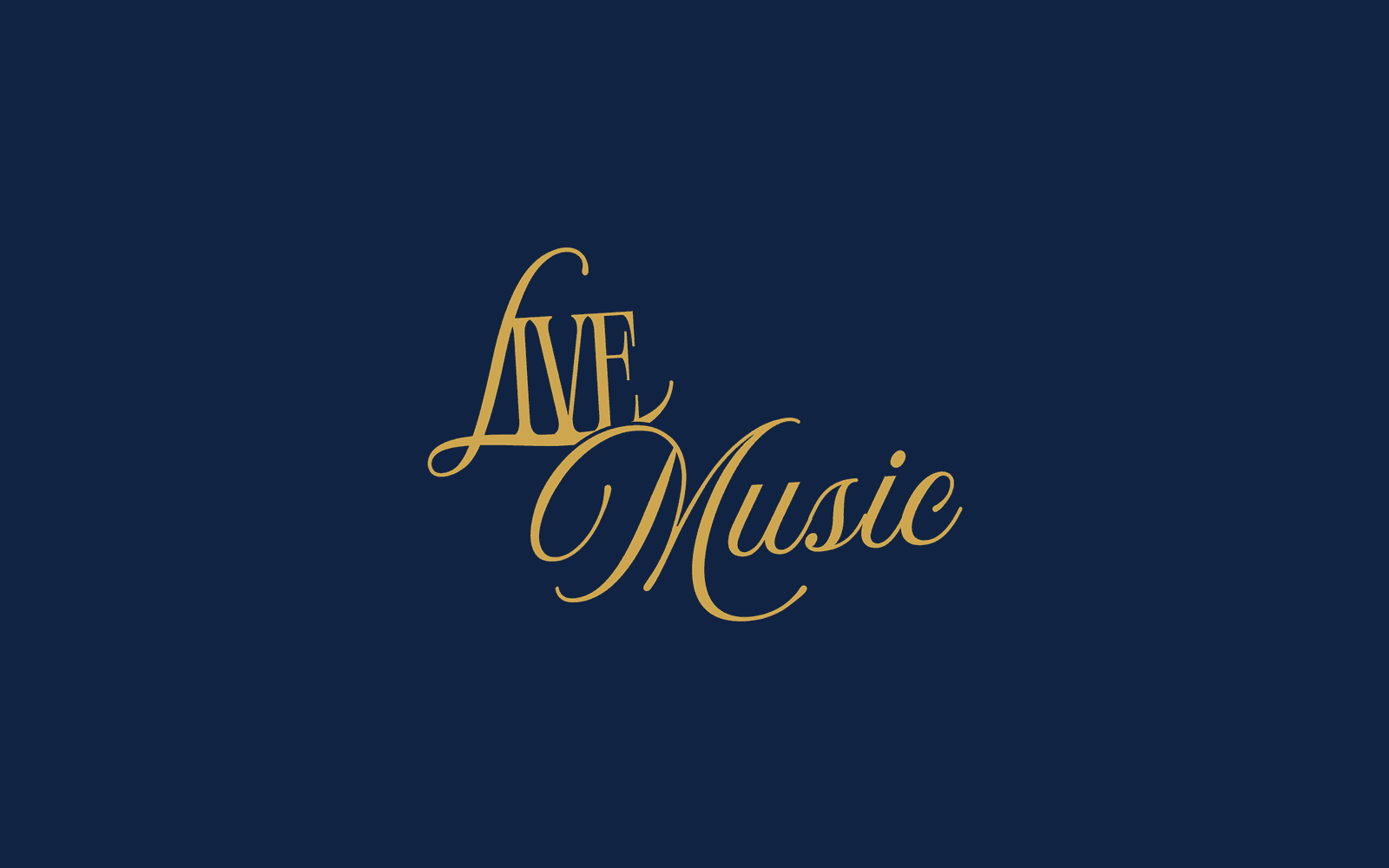 Live Music lettering in gold on navy